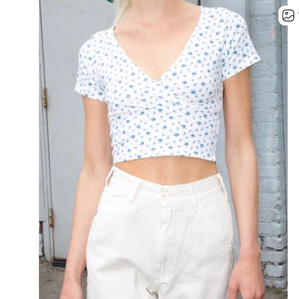 Brandy Melville Amara flora cross over v neck Crop Top